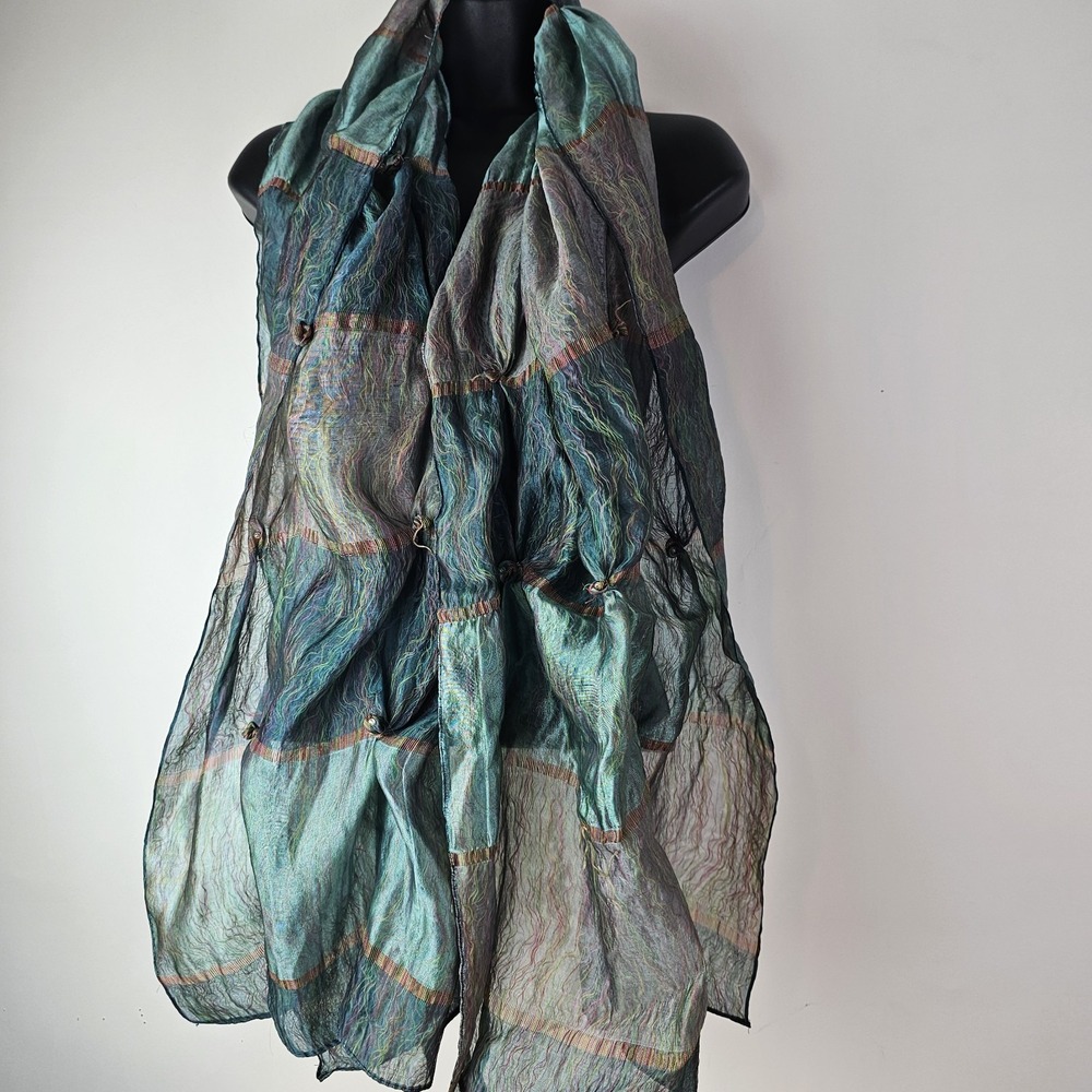 Green Shawl Scarf Lagenlook Festival Boho Artsy Art to Wear Irridescent Sheer